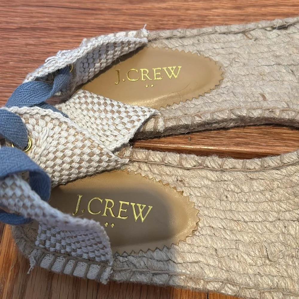 J Crew Factory Striped Lace-Up Espadrille Flats in Chambray